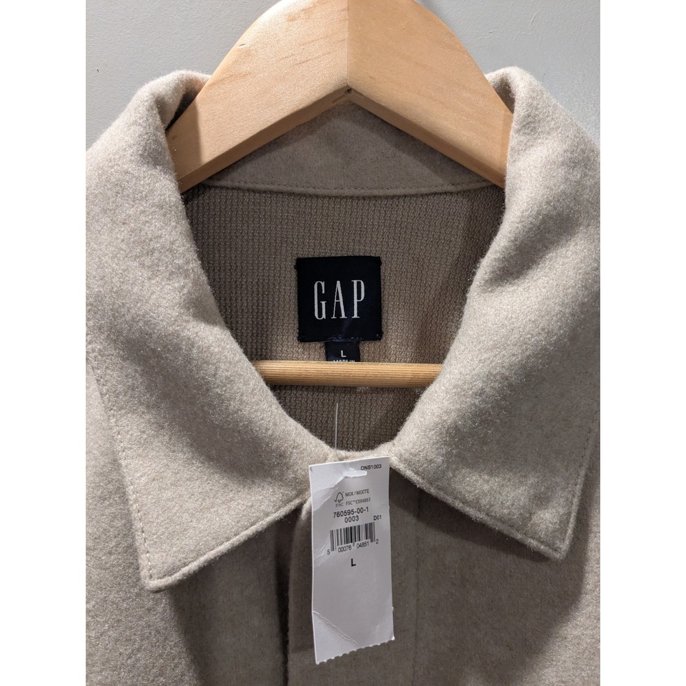 NWT GAP Mens Shirt Jacket Beige Button Up Collared Long Sleeve Size L - Picture 3 of 8